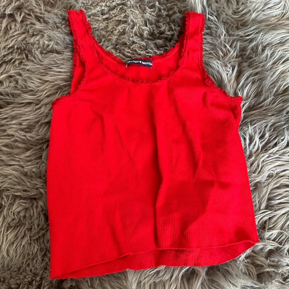Brandy Melville Red Lettuce Trim Tank Top